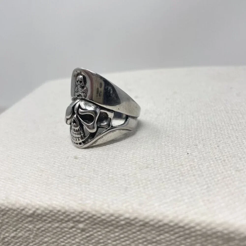 Pirate Skull Ring Stainless Steel Size 9‎ Biker Goth Punk Metal Silver-Tone